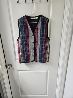 Christina Patchwork Vest with Black, Red & Blue Plaid Accents